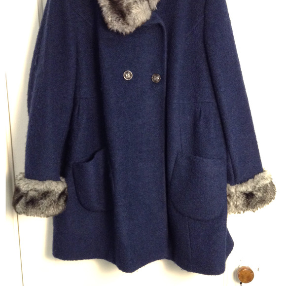 Vtg Penny Lane Coat 2X Blue Wool Blend Shearling Sherpa Faux Fur Afghan Winter - Picture 3 of 12